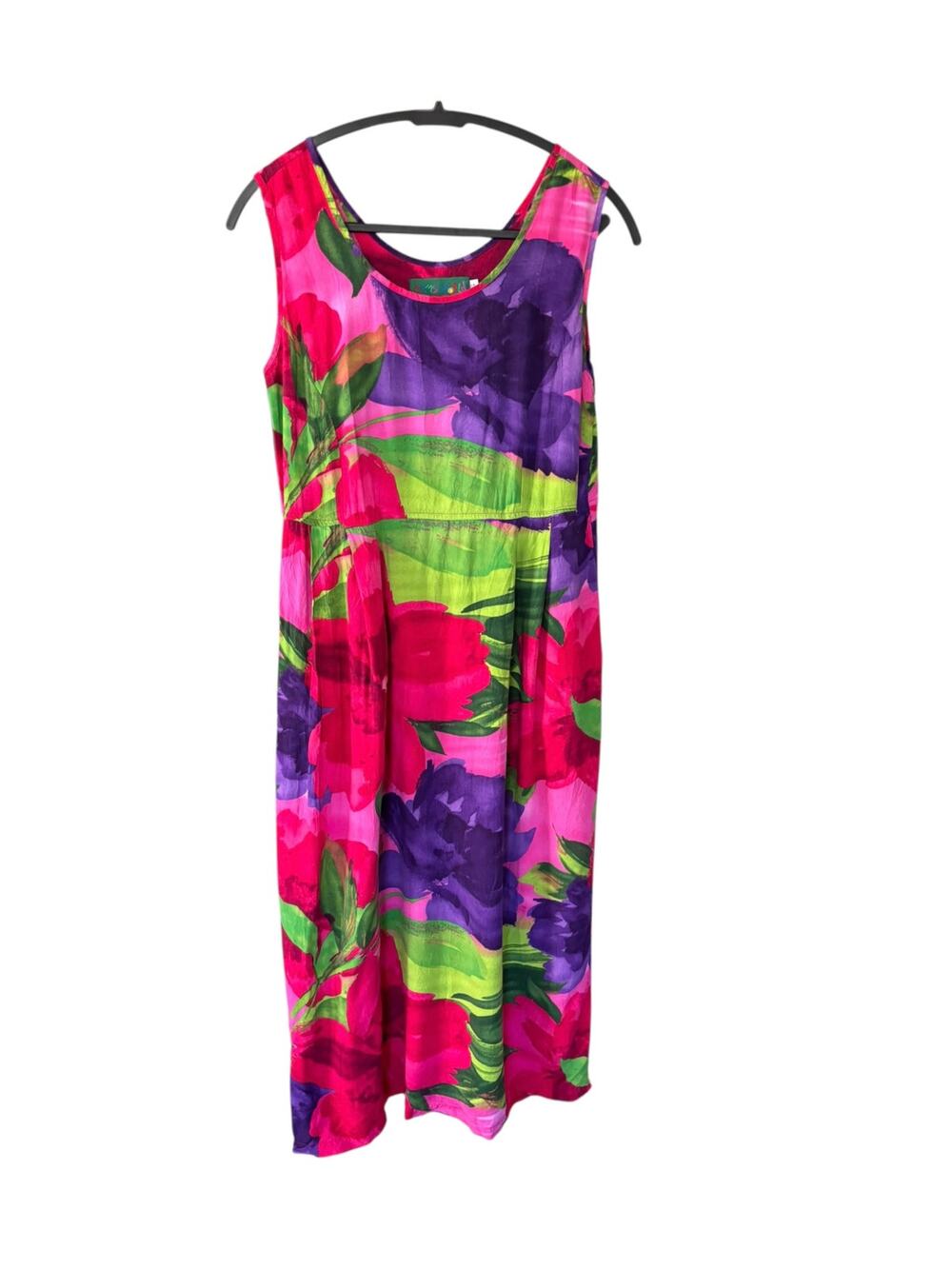 Jams World Hawaii Garden Passion Midi Rayon Dress Pockets Size Small Sundress
